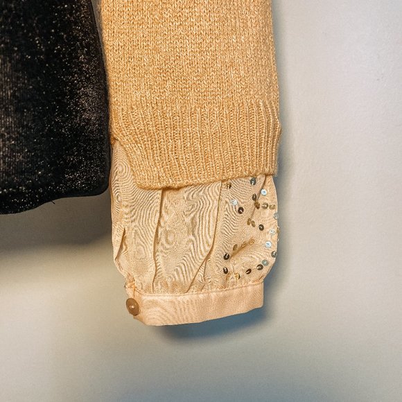 INC International Concepts Mustard 3/4 sleeve Sequined Cuffs & Tie Front Sweater - Picture 3 of 12